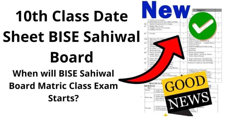 10th Class Annual Exams Date Sheet 2024 Bise Sahiwal Board